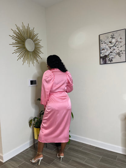 Kaylin Pink Satin Wrap Dress