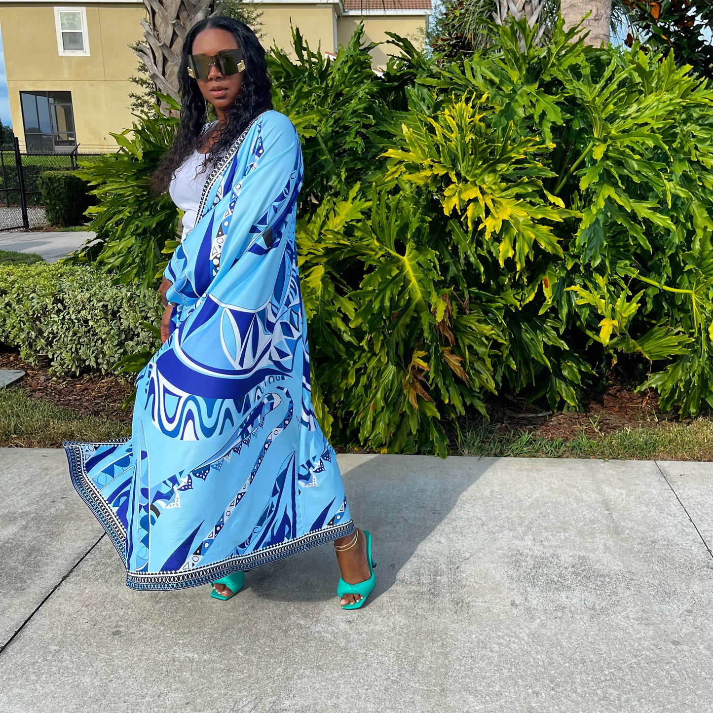 Blue Obsession Two Piece  Print Full Length Kaftan And Short Set