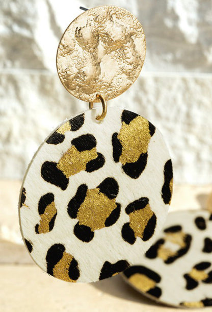 Genuine Leather Leopard Print Dangle Drop Earrings