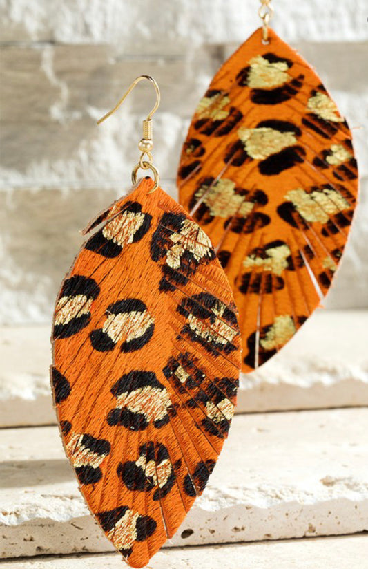 Orange Dream Leopard Print Drop Earrings