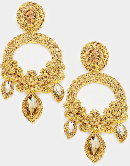 Marquise Triple Flower Chandelier Earrings