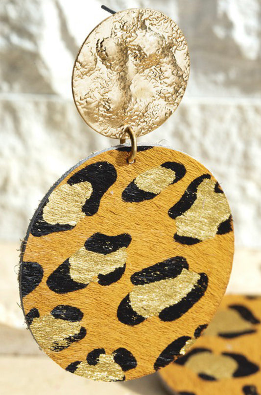 Genuine Leather Leopard Print Dangle Drop Earrings