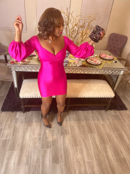 Mon Cheri Pink Ballon Sleeve Dress