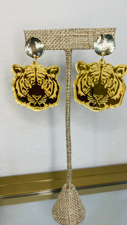 Gold Tiger Heads Earrings