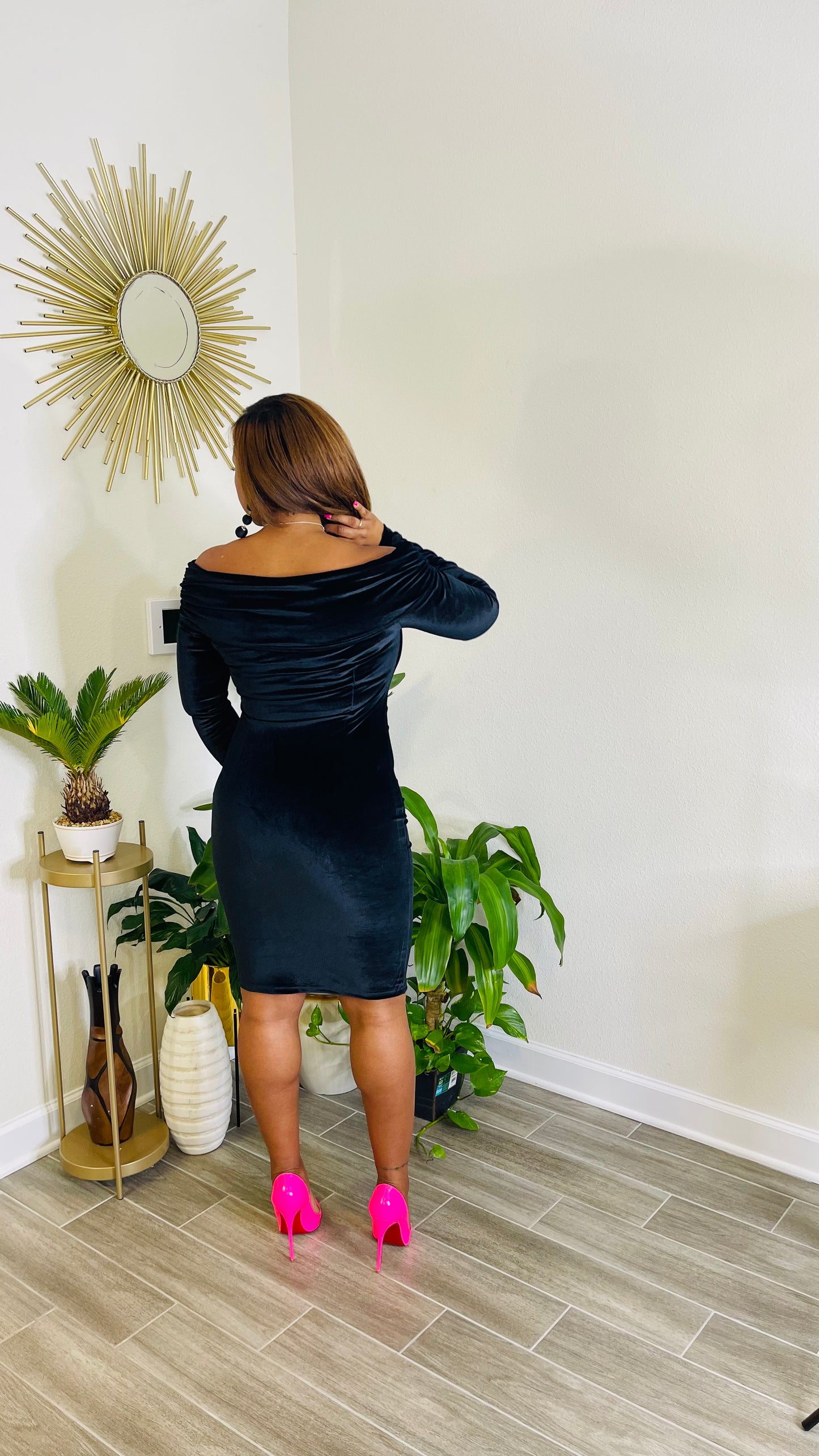 So Fortunate Off Shoulder Velvet Dress