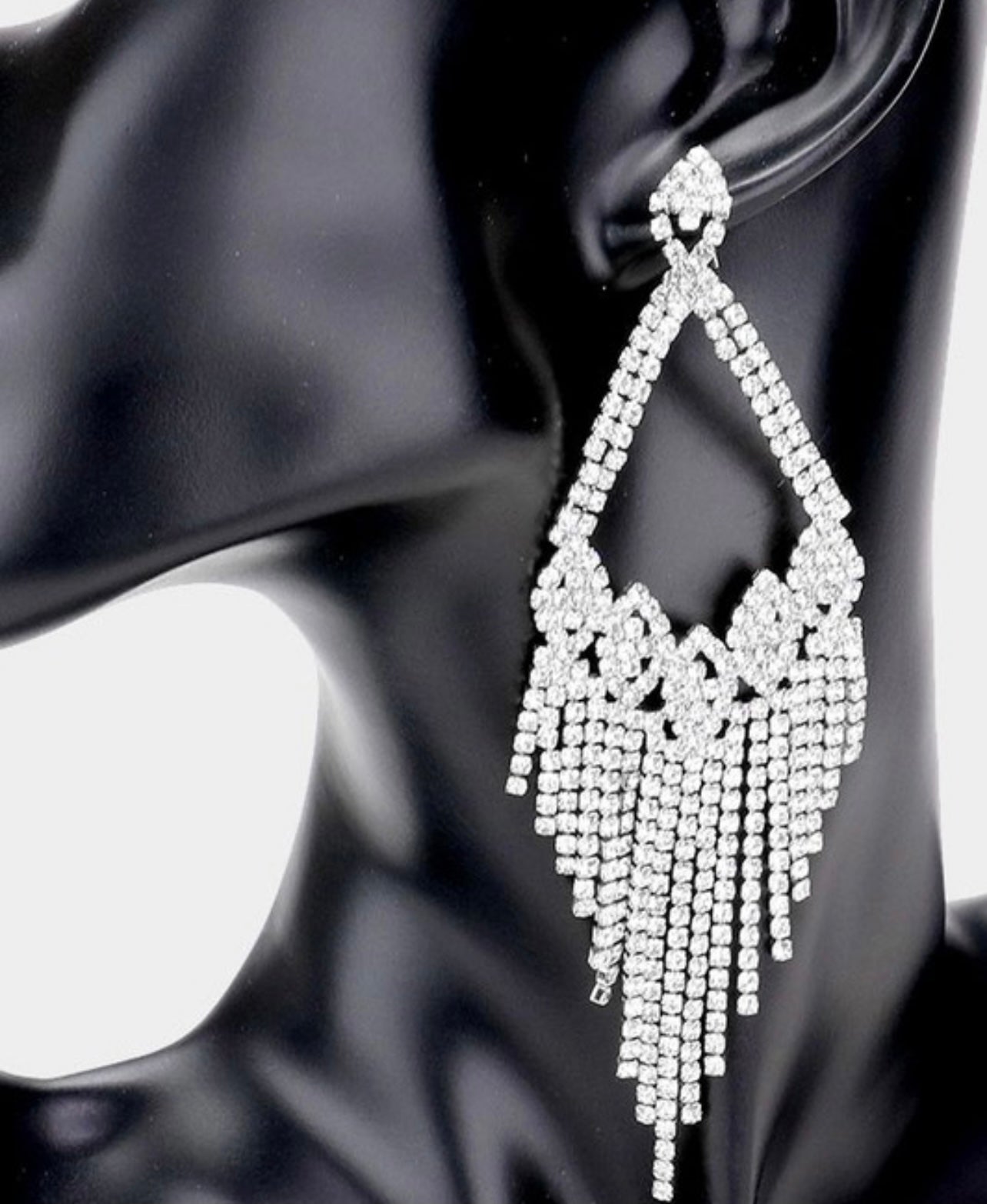 Rhinestone Fringe Evening Earrings